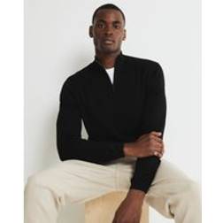 River Island Slim Fit Half Zip Jumper - Black