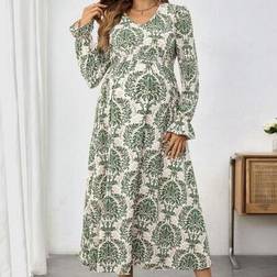Shein Vintage Floral Printed Long Sleeve Maternity Dress