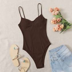 Shein Solid Bustier Rib-knit Bodysuit