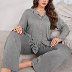 Shein Soft Comfortable Button Down Cardigan Pajama Set
