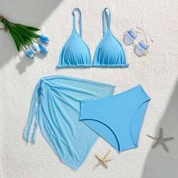 Shein Teenager Simple Stylish Royal Blue Bikini Swimsuit Set