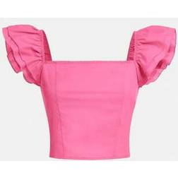 Shein Teen Girl Ruffle Trim Square Neck Butterfly Sleeve Crop Blouse