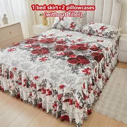 Shein 3pcs Skin-Friendly Soft Floral Bed Skirt Set Valance Sheet