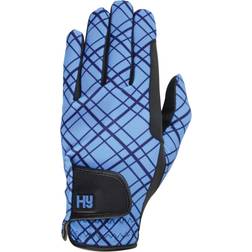 Hy Equestrian Lightweight Printed Riding Gloves - Blue Check