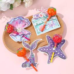 Shein 48pcs Purple Mermaid Pattern Lollipop Decor Card