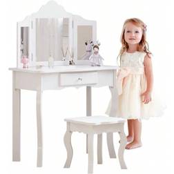 Shein Girls Dressing Table With Mirror And Stool