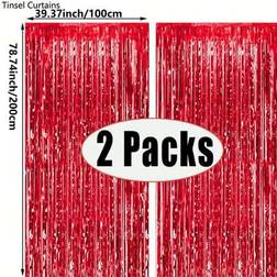Shein Red Party Backdrop Metallic Foil Fringe Tinsel