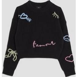 River Island Girls Black Knitted Graffiti Jumper