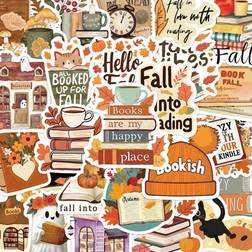 Shein 50pcs Bookish Fall Stickers Laptop Handbook Cell Phone Case Decorative Stickers Back To School