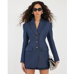 River Island Denim Cinch Waist Blazer - Blue