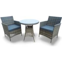 Outdoor Living Amazon Wicker Rattan Natural Grey Bistro Set, 1 Table incl. 2 Chairs