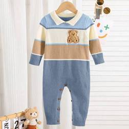Shein Newborn Baby Boy Girl Cute Color Block Cartoon Pattern Jumpsuit - Autumn/Winter