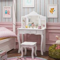 Shein Girls Dressing Table With Mirror And Stool