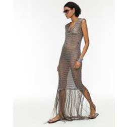 River Island Ri Studio Metallic Crochet Maxi Dress - Grey