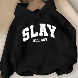 Shein Teenager Girls Casual Fashion Text Graphic Print Basic Hoodie - Cute