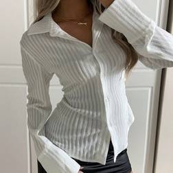 Shein Women Plain Color Button Front Long Sleeve Shirt - Casual