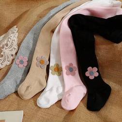 Shein Baby Girls Flower Decorated Thin Striped Stirrup Tights - Multicolore