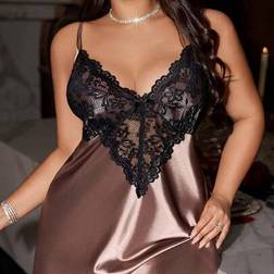 Shein Plus Size Women Lace Patchwork Waist Hollow - Nightgown