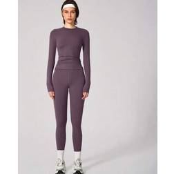 Shein Solid Color Sports Top And Pants Base Set - Yoga