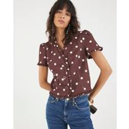 River Island Polka Dot Frill Trim Tailored Top - Brown