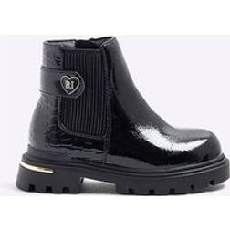 River Island Mini Girls Black Heart Strap Chelsea Boots