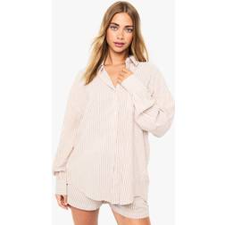 boohoo Textured Stripe Relaxed Fit Shirt - Beige