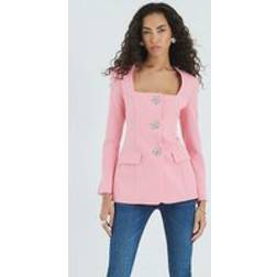 River Island Pink Square Neck Embellished Button Blazer