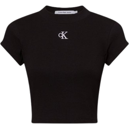 Calvin Klein Slim Cropped Ribbed T-shirt - Black