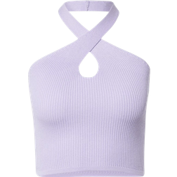Urban Classics Ladies Rib Knit Crossed Neckholder Top - Light Purple
