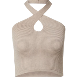 Urban Classics Ladies Rib Knit Crossed Neckholder Top - Grey