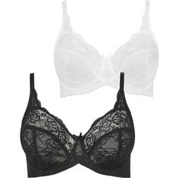 Yours Stretch Lace Non Padded Underwired Balcony Bra 2-pack - Black/White