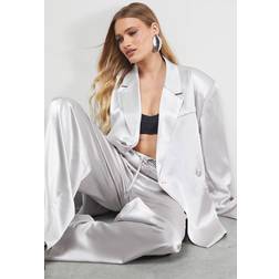 Warehouse Oversized High Shine Satin Blazer Co-ord - Silver