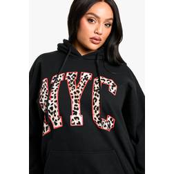 boohoo Plus Leopard Nyc Oversized Hoodie - Black