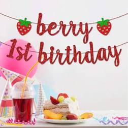 Shein Strawberry Happy 1st Birthday String Glitter Banner