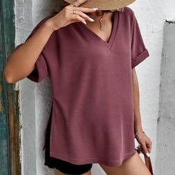 Shein Maternity Waffle Knit Split Batwing Sleeve Tee