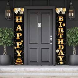 Shein Glamorous Black Gold Happy Birthday Flag Banner