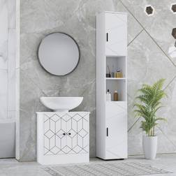 kleankin Tall Slim Bathroom Storage Cabinet White