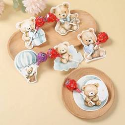 Shein 48pcs Blue Bear Lollipop Decoration Cards