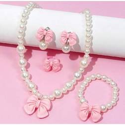 Shein Pink Necklace Set With Cute Bowknot - Multicolor