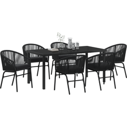 vidaXL 7 Delers Have Spisestel Sorte Poly Rattan Havemøbelsæt