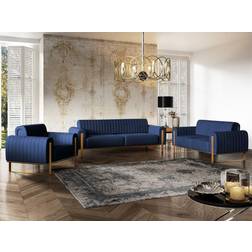 Fun-Möbel Designersofas Valerie 3-2-1 in Stoff Elisa Velvet Dunkelblau Sofa 228cm 3pcs 6 Seater