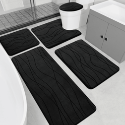 Shein Wavy Design Bathroom Mat Set 2 3 5pcs Black