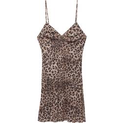 Pull&Bear Kort Kjole Med Leopardprint - Brun/Choko/Sort