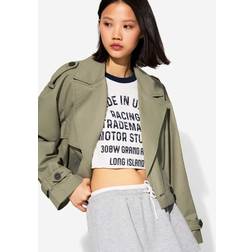 Bershka Kakifärgad Kort Trenchcoat - Grön