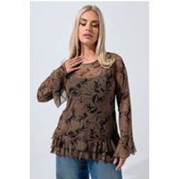 Yours Horse Print Mesh Blouse - Brown