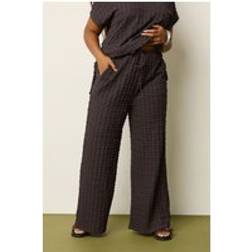 Yours Bubble Textured Wide Leg Trousers - Chocolate Brown