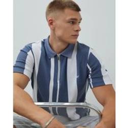 River Island Slim Fit Striped Zipped Polo Shirt - Blue