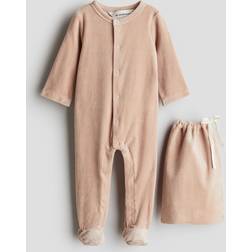 H&M Velour Sleepsuit Gift Set - Dusty Pink