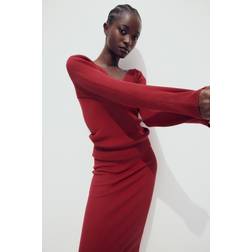 H&M Ladies Dark Red Rib-Knit V-Neck Top