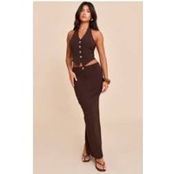 PrettyLittleThing Tailored Woven Maxi Skirt - Dark Brown